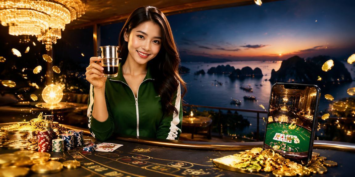 Người chơi tại vịnh Hạ Long tham gia baccarat trực tuyến bên tách cà phê đêm