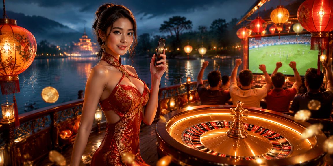 Đèn lồng Hội An chiếu sáng bàn roulette jackpot trong không khí lễ hội